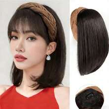 Synthetic Fish Bone Braid Headband With Bangs, Natural Looking Clip-In Bangs For Women - Multicolor - View 9