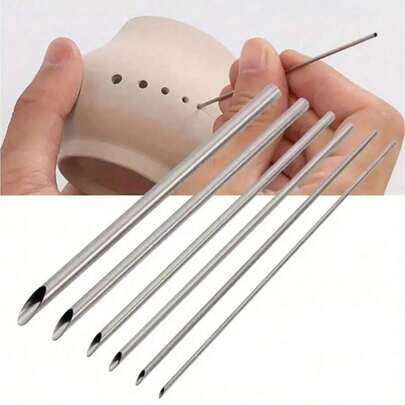 6pcs Stainless Steel Hole Punch Carving Shaping Tools, Ceramic And Polymer Clay Sculpting Tool Set - Precision Carving, Punching And Molding Tools For Ceramics And Crafts
