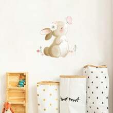 1 pieza Pegatina de puerta autoadhesiva con acuarela de conejo y flores, decoración del hogar impermeable y removible - multicolor - Ver 2