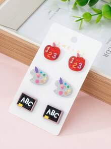 3 Pairs/Set Colorful Apple Chalkboard Design Earrings, Jewelry Gift Set For Teachers And Students - Multicolor - View 3