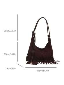 1 Stück neue Wildleder matte Damen Umhängetasche, modische Quasten Umhängetasche, retro Große Kapazität matte Halbmond Tasche, Pendler & Lässig vielseitige Umhängetasche, Kontrastfarbener Reißverschluss, verstellbarer Riemen, geeignet für Ausflüge, Dates, Einkaufen, Arbeit, Geschäft, Reisen, Geschenk - Kaffeebraun - Übersicht 6