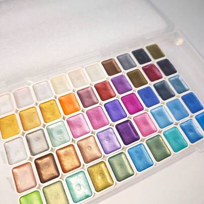 50 Color Pearl Watercolor Pig Set - Strong Shining, Professional Coverage, Light Fastness - Glitter Solid Pigs For Art, Handmade Projects, Mixed - Art Supplies For Artists, Adults, And Enthusiasts, Professional Art Us