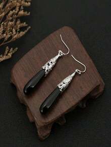 2pcs Vintage Style Popular Black Pendant Earrings, Wedding Engagement Party Jewelry Gift For Women - màu đen - Xem 5