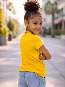 Girls' Streetwear T-Shirt, 100% Cotton, Sizes 2 To 16. Lightweight And Cool For Children And Teenagers. - 蛋黃 - 查看 2