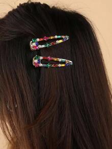 2pcs Elegant Rhinestone Waterdrop & Square Shaped Alligator Hair Clip Hairpins For Girls Claw Clips Hair Claws Hair Barrettes, School Stuff, Looks Of Party, Hair Accessories, Head Accessories - 彩色 - 查看 9