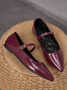 Women's Pointed Toe Splicing Low Vamp Flat Casual Shoes, Purple, Versatile, Suitable For Autumn & All Seasons - Burgundy - View 3