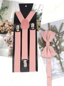 1 Set Men's Olive Green Y-Shape Suspenders And Bow Tie Set (No Card Included) - Dusty Pink - View 1