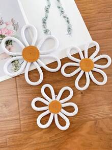 1/3pcs Handmade Woven Daisy Flower Wall Decor, Wall Hanging, Suitable For Nursery Room Decoration, Woven Daisy Flower Wall Art - White - View 9