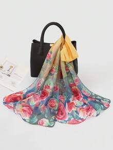 1pc Women's Printed Chiffon Lightweight Scarf, Fashionable Elegant Decorative Shawl Wrap For Travel, Photo Shoot - Grey - View 5
