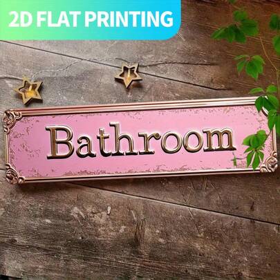 2D Flat 1pc Vintage "BATHROOM" Metal Wall Sign - Engraved Retro Bathroom Decor - Iron Plaque Suitable For Home, Farmhouse, Porch - Easy Installation, Unique Housewarming Gift, 2D Flat