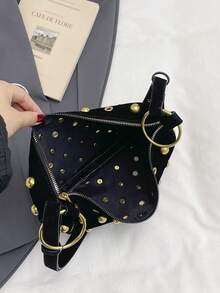 Dedoo 2025 New Fashion Rivet Decor Dumpling Bag, Korean Version Small Clown Casual Matte Unique Shoulder Crossbody Bag, Retro Style Suitable For Commuting, Daily Shopping And Practical Use - Black - View 12
