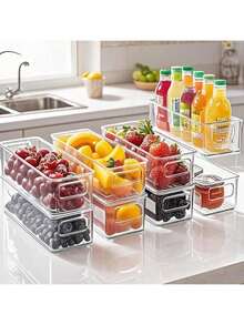 1/2pcs Transparent Plastic Storage Box, Food Pantry Organizer Box And Storage Container, Refrigerator Organizer Box, Kitchen Cabinet Organizer Box, Home Bathroom Freezer Refrigerator Storage Box, Food Storage And Organization Set - Clear - View 9