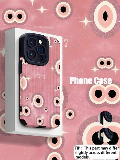 1个简约个性化粉色幸运数字7和邪眼图案竖款仿皮纹理经典防滑防摔软保护手机壳，适合作为礼物送给朋友和爱人，兼容 17/17 Air/17 Pro/17 Pro Max