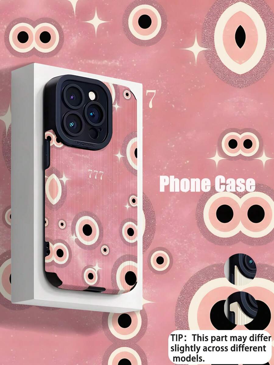 1个简约个性化粉色幸运数字7和邪眼图案竖款仿皮纹理经典防滑防摔软保护手机壳，适合作为礼物送给朋友和爱人，兼容 17/17 Air/17 Pro/17 Pro Max - 彩色 - 查看 1