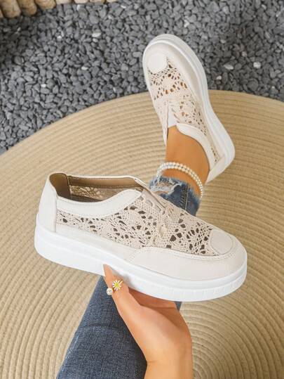 أحذية سكيت بوت نسائية عصرية بتصميم مفرغ، بنعل سميك، للارتداء السهل، للاستخدام اليومي والخارجي، بألوان صلبة مريحة وقابلة للتنفس