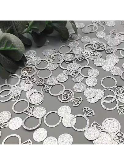 100 piezas de confeti con forma de anillo de diamante con brillo, adecuado para decoración de ceremonias de boda, despedida de soltera y fiesta de compromiso, decoración brillante para eventos y celebraciones