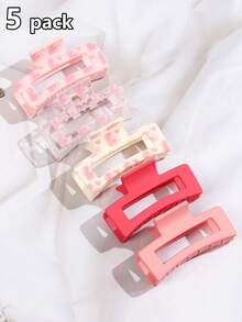 5pcs/Set Cute Large Pink Rectangular Hair Clips, Strong Grip, Minimalist Daily Hair Accessories For Women, Suitable For Thick & Thin Hair, Elegant Casual Street Style, Ideal For Spring/Summer, Gift Accessory Summer Beach Claw Clips Vacay Hair Claws,Holiday,Travel - Multicolor - View 9