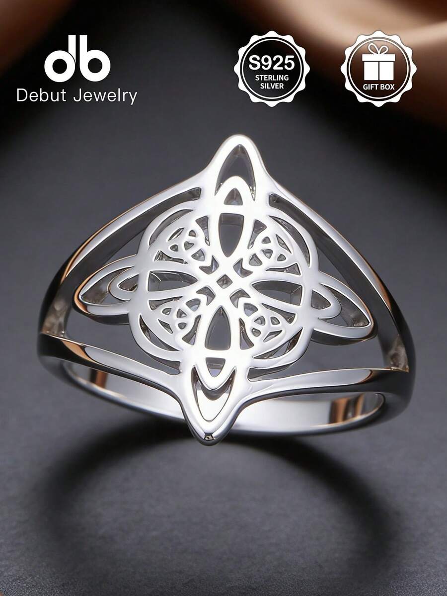 1pc S925 Sterling Silver Celtic Knot Witch Symbol Element Women's Ring, Suitable For Daily Wear And Parties, Style, Versatile Ring, Suitable For Easter, Halloween, Music Festivals, Gifts, Birthday Gifts, Valentine's Day Gifts, Comes With Gift Box