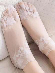 5 Pairs Women's Lace Transparent Lolita Summer Thin Non-Slip Short Ankle Socks, Black Low-Cut Socks - Multicolor - View 5