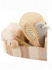 5pcs Bath Set Includes Exfoliating Towel, Bath Brush, Pumice Stone, Loofah, Gift Box - Multicolor - View 10
