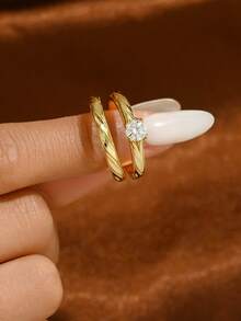 Set de 2 anillos de mujer de estilo sencillo con 0.7CT de moissanita de plata esterlina S925, adecuado para boda, uso diario, regalo de vacaciones - Multicolor - Ver 6