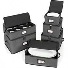 ANILD China - Juego de 6 recipientes de almacenamiento para caja de carcasa dura platos móviles vino y vasos platos tazas platillos ideales para la organización de la cocina - Gris - Ver 1