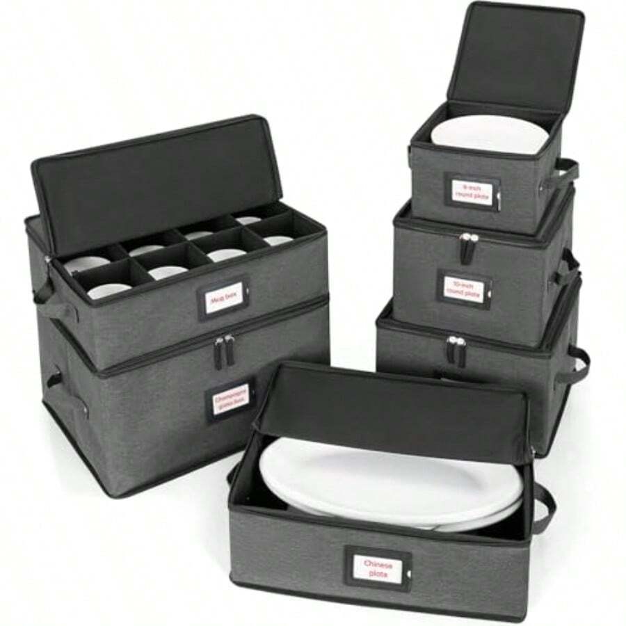 ANILD China - Juego de 6 recipientes de almacenamiento para caja de carcasa dura platos móviles vino y vasos platos tazas platillos ideales para la organización de la cocina - Gris - Ver 1