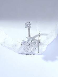 1件装 G23 钛金时尚精致花朵肚脐环（女士款） - 銀色 - 查看 4