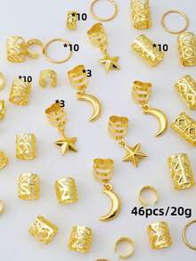 46pcs Women's Braided Hair Rings, Moon & Star Braided Hair Clips, Fashionable & Unique Hair Accessories, Hair Claws, Hair Slide, Hair Barrettes - Gold - View 6