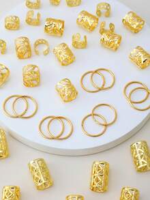 80pcs Gold Dreadlock Hair Beads Set, Adjustable Hair Accessories Suitable For Women And Girls Braids Design - Gold - View 2