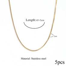 5pcs/Set Stainless Steel Bead Chain, 50cm Total Length, Cross & O-Shape Wavy Chain Necklace, Gold Plated, 5cm Adjustable Chain Length, Lobster Clasp, DIY Necklace - Gold - View 13