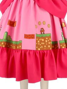 女孩公主服装，电影嘉年华角色扮演服装，万圣节复活节生日派对儿童服装 - 粉色 - 查看 4