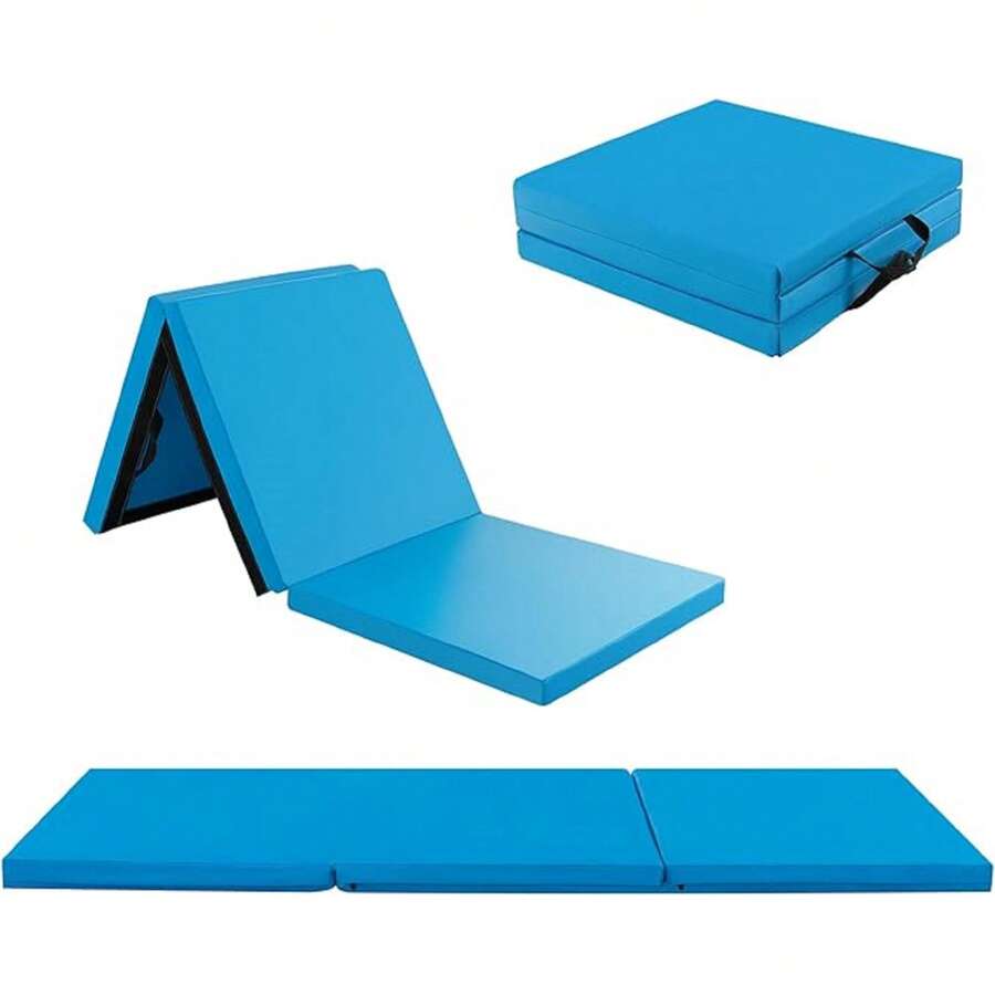 Folding Gymnastics Mat, 6 FT X 2 FT X 2 Inches Exercise Mat W/Carrying Handles - Blue - View 1