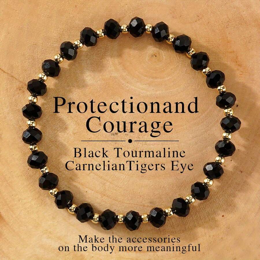 Handmade Boho Style Black Faux Crystal Adjustable Bracelet, Representing Protection And Courage, Perfect Jewelry For Daily Wear And Gift Giving - Multicolor - View 1