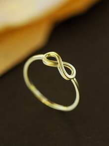 1pc S925 Silver 14K Gold Plated Infinity Symbol Ring, Minimalist Unique Design Eternal Love Couple Rings, Suitable For Daily Wear, Travel, Party, Women's Quality Jewelry - Gold - View 5