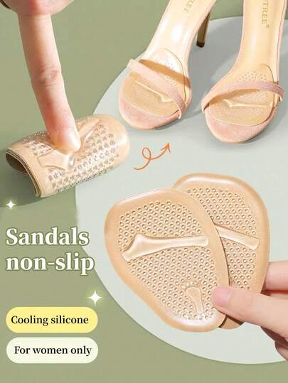 1 Pair Women's Arch Support Half-Size Forefoot Cushion Insoles, Anti-Slip Soft Rebound Self-Adhesive Inserts For High Heels, Sandals, Shoes & Boots