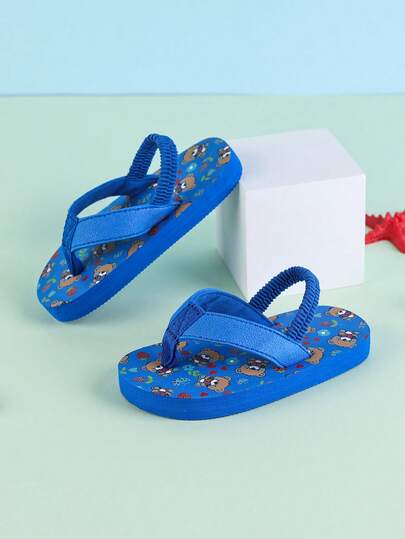 1 Pair Spring/Summer New Cute Multicolor Bear Design Soft Sole Slip-On Slippers, Comfortable Casual Infant/Toddler Indoor/Outdoor Beach Sandals