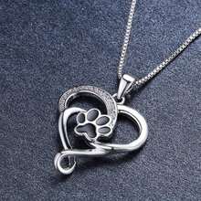 1pc Cute Unique Dog's Paw Heart Necklace For Women Men,Daily Wear Jewelry, Classic Jewelry Design(No Box) - 銀色 - 查看 5