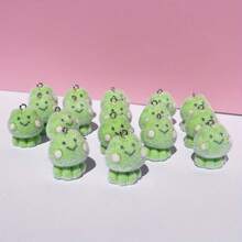 1/4/10pcs Cute Flocked Green Smiling Frog Resin Pendant, Cartoon Animal Charm, Suitable For DIY - Multicolor - View 6