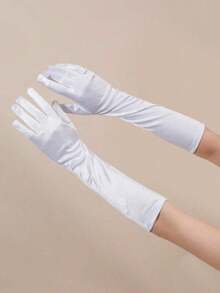 1 Pair Stretchy Satin Women Sexy Gloves, Suitable For Evenings, Galas, Performances, Wedding And Party Outfits Summer - 白色 - 查看 3