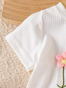 2pcs/Set Baby Girls' Cute Floral Print Round Neck Top And Flared Casual Pants Set, Summer - White - View 3