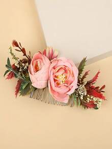 优雅复古花卉发梳，人造花，乡村风格，适合婚纱照、泰国/泼水节、波西米亚风，聚酯纤维材质，梳子，发梳 - 彩色 - 查看 5