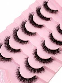 HBZGTLAD 7 Pairs Fluffy Natural Thick False Eyelashes, Wispy Cat Eye Lashes, Densely Curled 3D Fluffy Russian Lash Extensions, Reusable For Daily Wear And Practice - Black - View 5