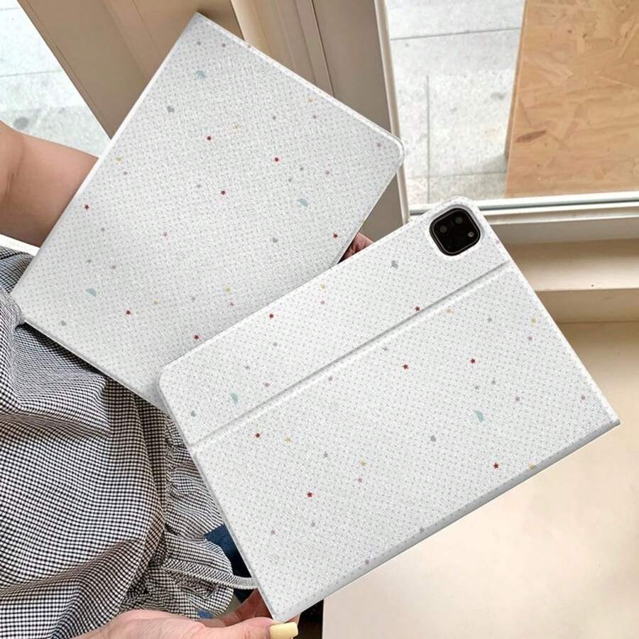 Cute Polka Dot & Star Pattern Book Style Tablet Protective Case, Compatible With Apple 11th Gen, Pro 2025 New, 10th Gen, Air 7/6, 11 Inch, Fashionable For Women And Men - White - View 1