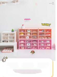 9-Grid Drawer Style Storage Box, Student Dorm Anti-Dust Makeup Jewelry Organizer - Multicolor - View 9