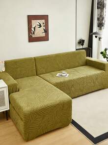 1pc Plush Olive Green Leaf Pattern Stretch Sofa Cover (Pillow Cover Not Included), Nordic Modern Style Polyester Dust-Proof Anti-Slip Thickened Sofa Slipcover, Fits 1/2/3/4 Seater Sofa Decor - Olive Green - View 9
