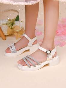 Children's Sandals, Summer Girls' Rhinestone Princess High Heel Shoes, Student Fashion Soft Bottom Performance Dance Shoes - Beige - View 14