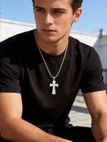 1pc 18K YS Jesus Cross Pendant Necklace, Hip-Hop Punk Style Jewelry, Suitable For Men's Women's Daily Wear - Gold - View 3