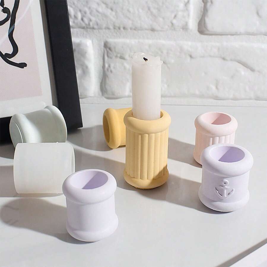 1pc Smooth Cylinder Aromatherapy Candle Holder Mold, Four-Leaf Clover Candle Base Mold, Resin Casting Mold For DIY - Mold - View 1
