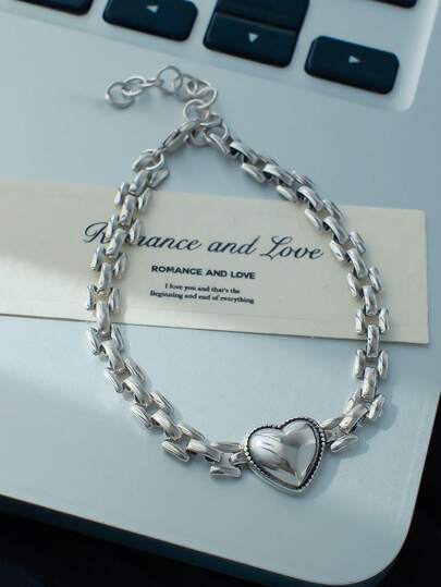 1pc Delicate Heart-Shaped Strap Bracelet, Luxury Elegant Personal Style Accessory Suitable For Women's Daily Wear